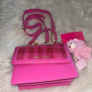 Betsey Johnson Hot Pink Sequin Flap Crossbody Bag